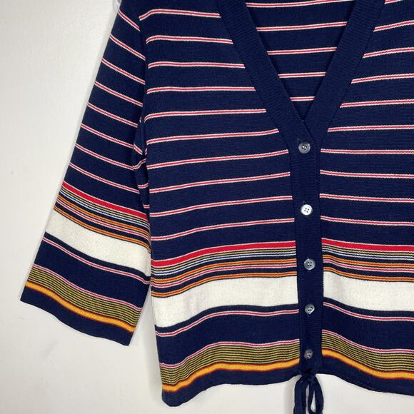 VTG VAMP by Koret size M Knit SWEATER V-Neck Button up 3/4 Sleeves Striped BLUE - Picture 2 of 16